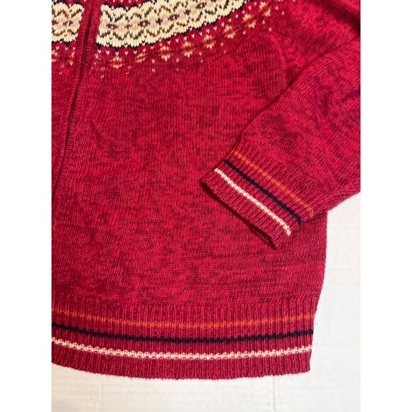 Heirloom Collectible women’s Red Nordic Knit Cardigan Sweater XL Cotton Ramie - Picture 3 of 10